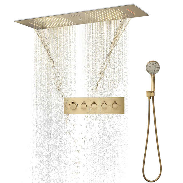 Fontana Dijon Thermostatic Recessed Ceiling Mount LED Smart Musical Rainfall Shower Head System with Round Hand Shower and Touch Panel Light